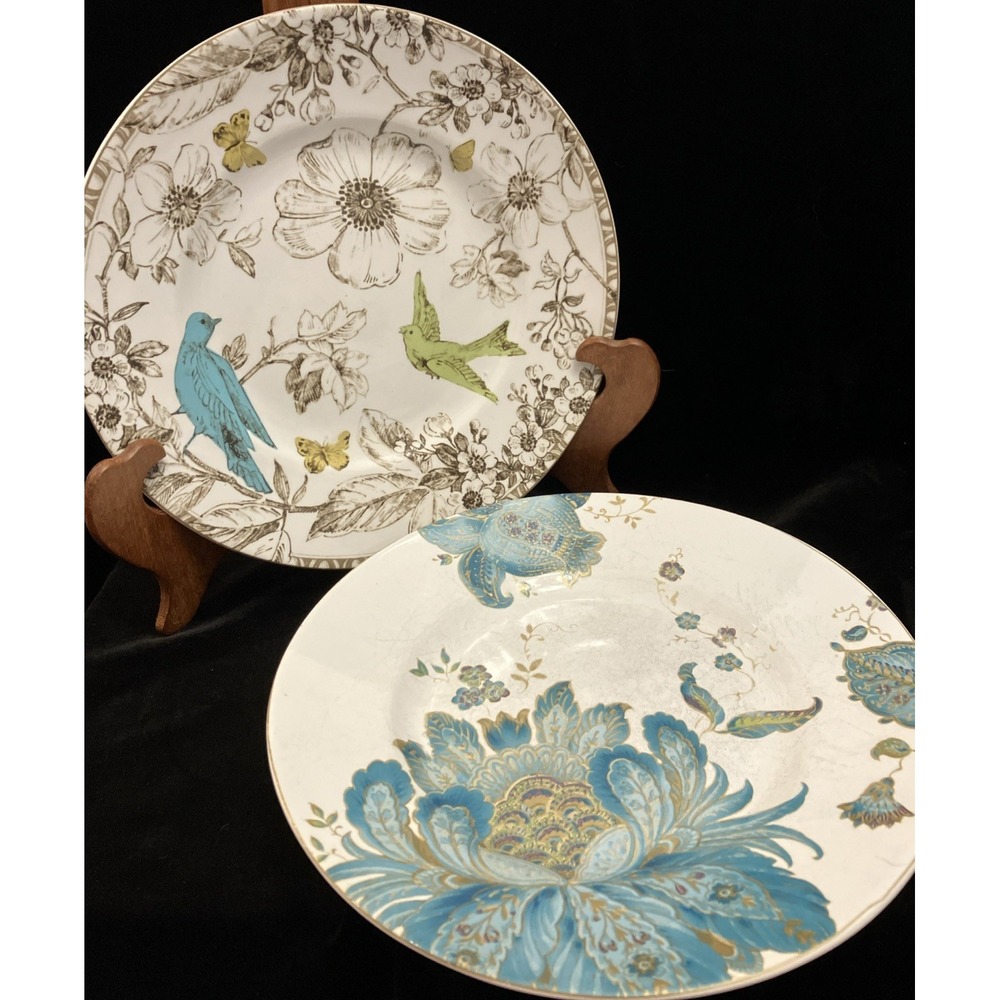 222 Fifth Eliza Teal & Pembroke Green Porcelain Salad Bread Plates Set of 2